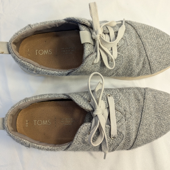 Toms Del Rey Light Heather Grey Wool Lace-up  Sneakers Size 8.5 - Picture 2 of 8